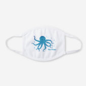Cartoon Blue Octopus Character Smiling Dots Words White Cotton Face Mask (Front)
