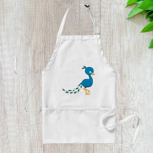 Cartoon Blue Peacock Bird Adult Apron (Creator Uploaded)