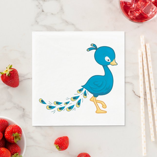 Cartoon Blue Peacock Bird Napkins (Creator Uploaded)
