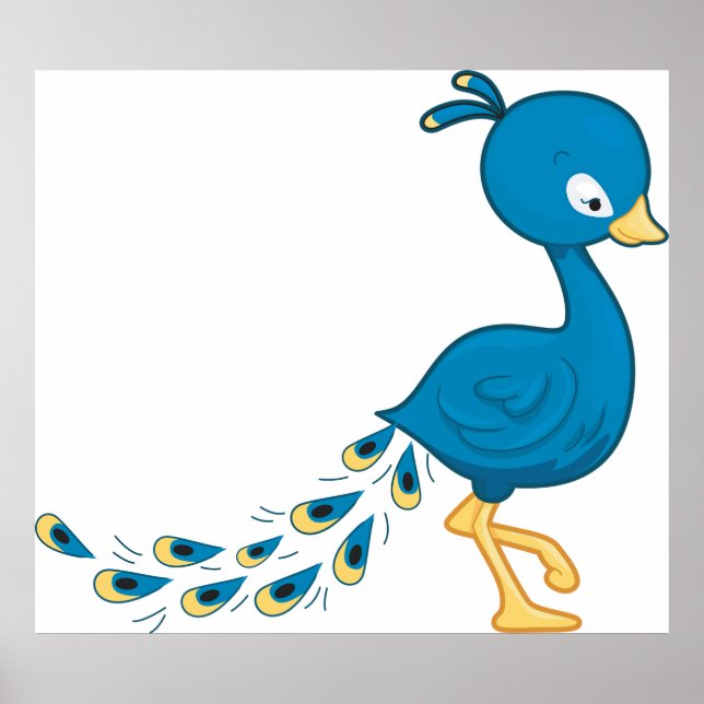 Cartoon Blue Peacock Bird Poster (Front)