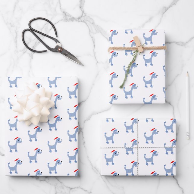 Cartoon blue poodle Posh Paws Christmas  Wrapping Paper Sheets (Front)