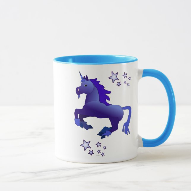 Cartoon Blue Unicorn and Stars Mug (Right)