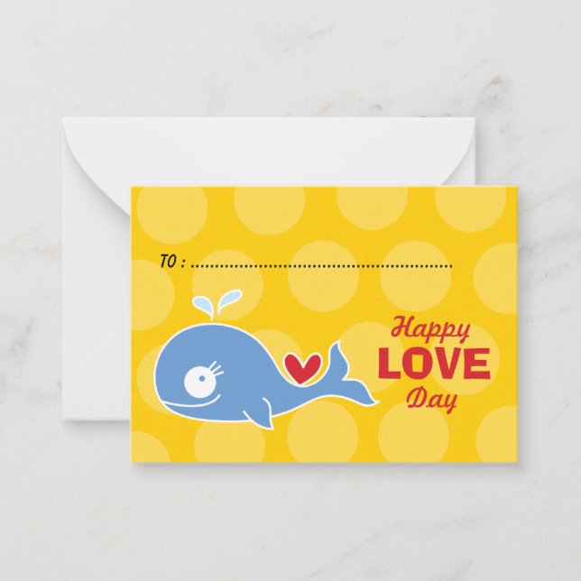 Cartoon Blue Whale Photo Kids Classroom Valentine Note Card (Front)