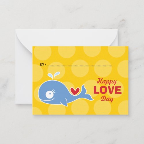 Cartoon Blue Whale Photo Kids Classroom Valentine Note Card