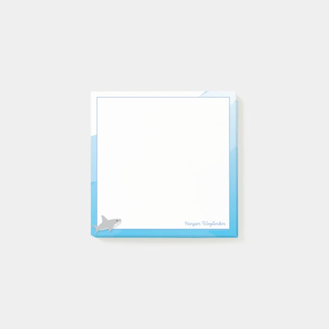 Cartoon Blue White Gray Shark Animal Name Post-it Notes (Front)