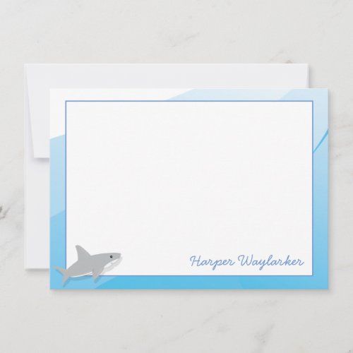 Cartoon Blue White Gray Shark Name Note Card