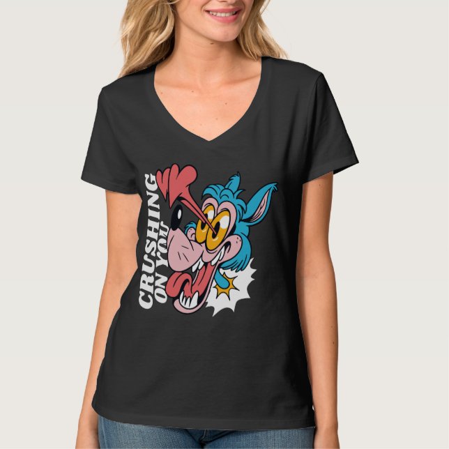 Cartoon Blue Wolf with Text – "Crushing On You" T-Shirt (Front)