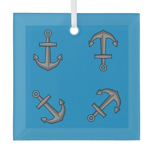 Cartoon Boat Anchor Set Glass Ornament
