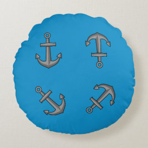 Cartoon Boat Anchor Set Round Pillow