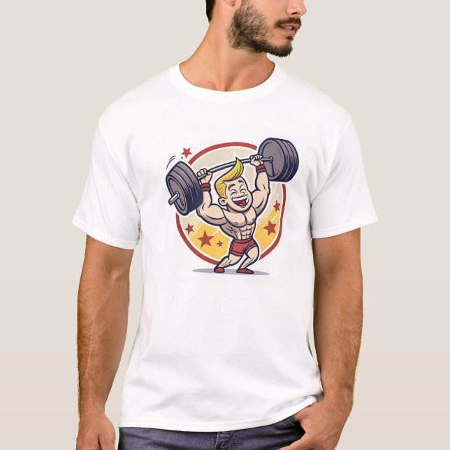 Cartoon Bodybuilder Mascot Illustration T-Shirt (Front)