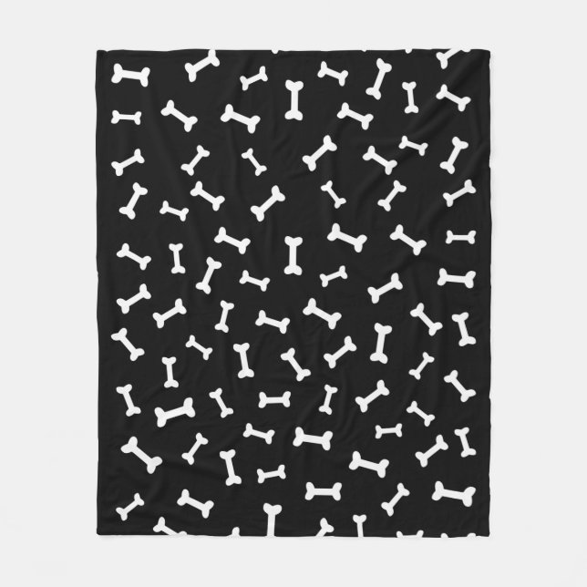 Cartoon Bone Pattern On Black Fleece Blanket (Front)