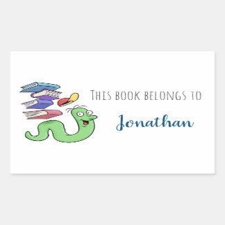 Cartoon Bookworm Bookplate With Custom Name