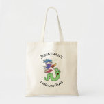 Cartoon Bookworm Carrying Books With Your Name Tote Bag at Zazzle