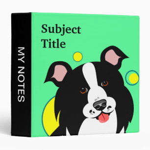 Cartoon Border Collie 3 Ring Binder