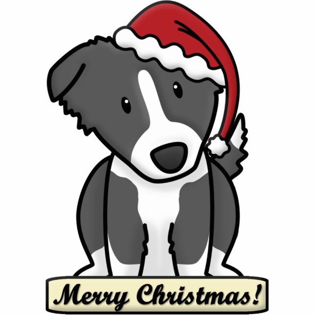 Cartoon Border Collie Christmas Ornament (Front)