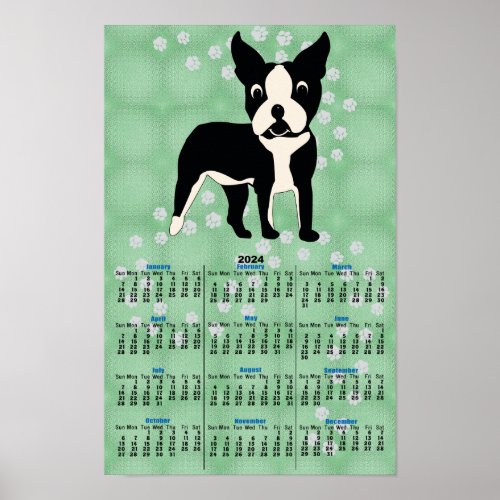 Cartoon Boston Terrier 2024 Calendar Poster