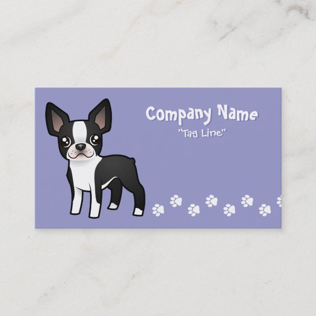 Cartoon Boston Terrier Business Card (Front)