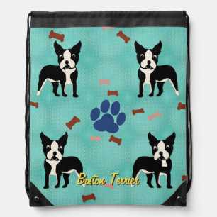 Cartoon Boston Terrier Drawstring Bag