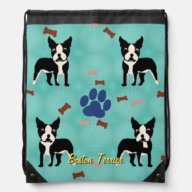 Cartoon Boston Terrier Drawstring Bag (Front)