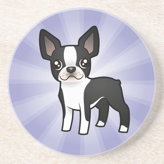 Cartoon Boston Terrier Drink Coaster (Front)