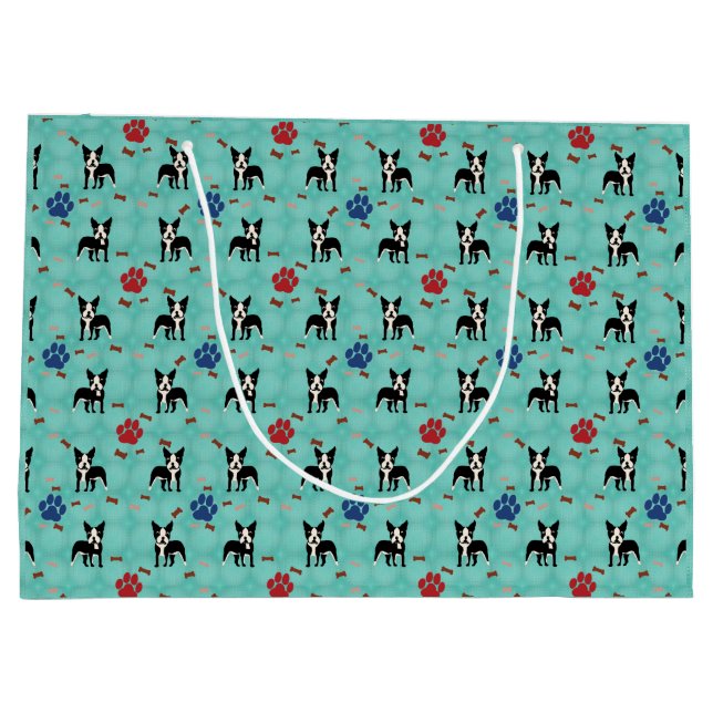 Cartoon Boston Terrier Large Gift Bag (Back)