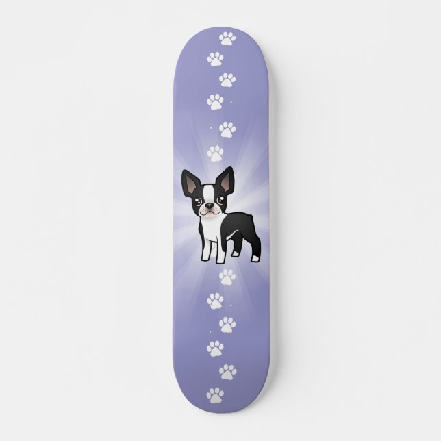 Cartoon Boston Terrier Skateboard Deck (Front)