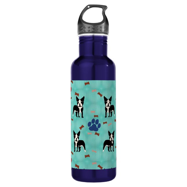 Cartoon Boston Terrier Stainless Steel Water Bottle (Front)