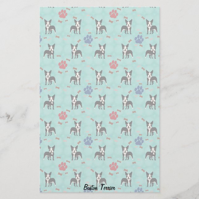Cartoon Boston Terrier Stationery (Front)