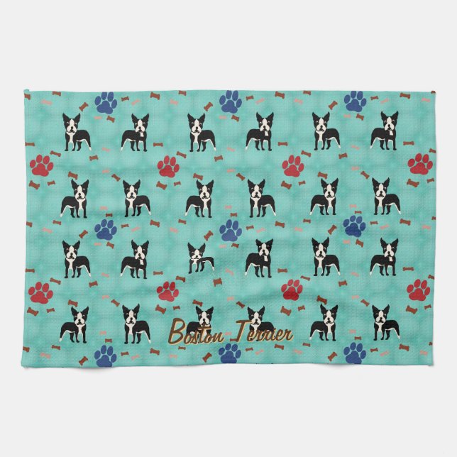 Cartoon Boston Terrier Towel (Horizontal)