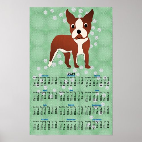 Cartoon Boston Terrier v1 2024 Calendar Poster