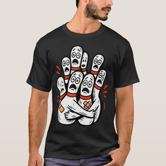 Cartoon Bowling Pins Scared Funny Bowler Sport Pla T-Shirt (Front)