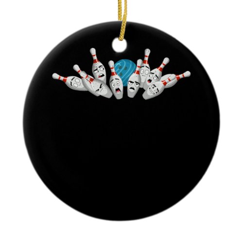 Cartoon Bowling Scared Bowling Pins Funny Sport Bo Ceramic Ornament