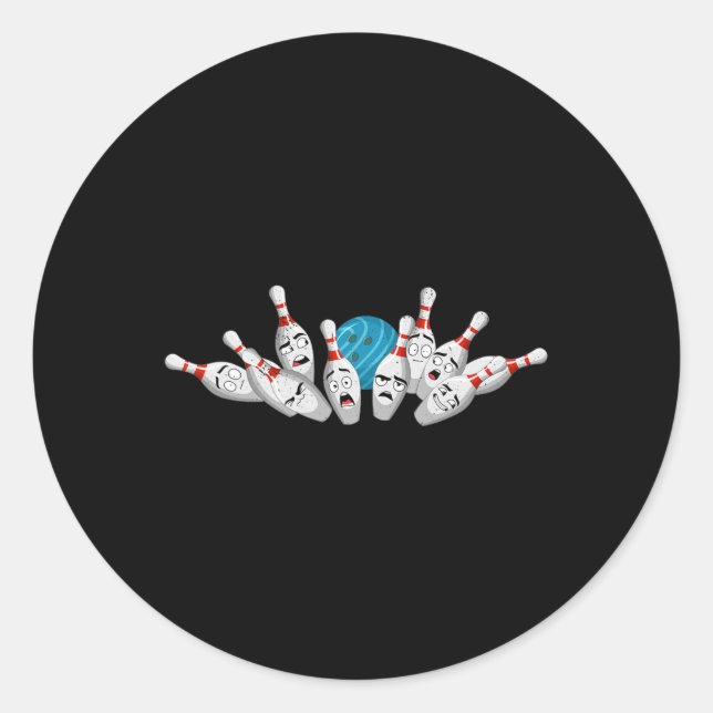 Cartoon Bowling Scared Bowling Pins Funny Sport Bo Classic Round Sticker (Front)