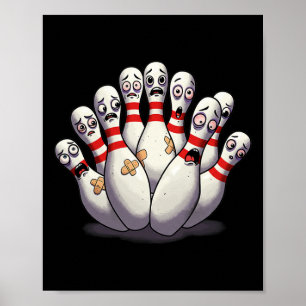 Cartoon Bowling Scared Bowling Pins Funny Sport Bo Poster