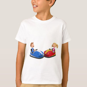 Cartoon boy and girl in Bumper Cars T-Shirt
