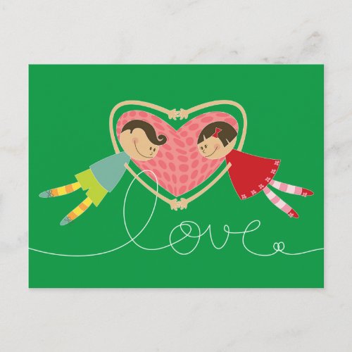 Cartoon Boy and Girl Loopy Love Photo Valentine Postcard