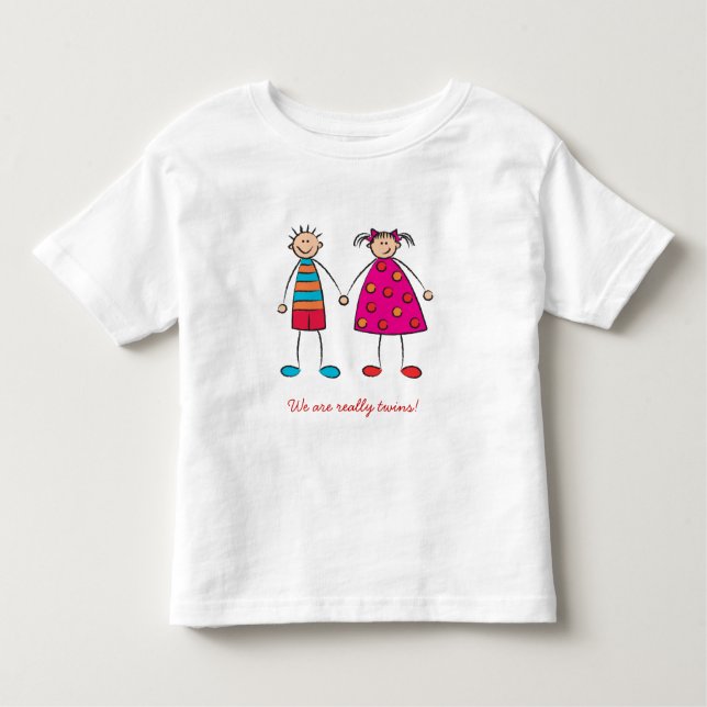 Cartoon Boy + Girl Cute Twins Fun Custom T-shirt (Front)