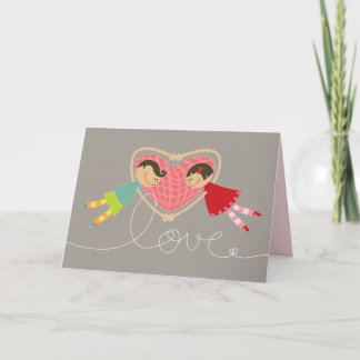 Cartoon Boy & Girl Holding Hands In Love Valentine Holiday Card