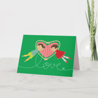 Cartoon Boy & Girl Holding Hands In Love Valentine Holiday Card