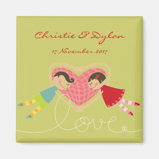 Cartoon Boy & Girl Love Hold Hands Save The Date Magnet