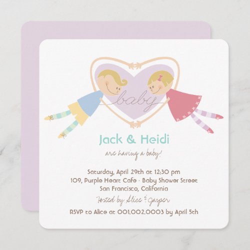 Cartoon Boy Hearts Girl Love Couples Baby Shower Invitation