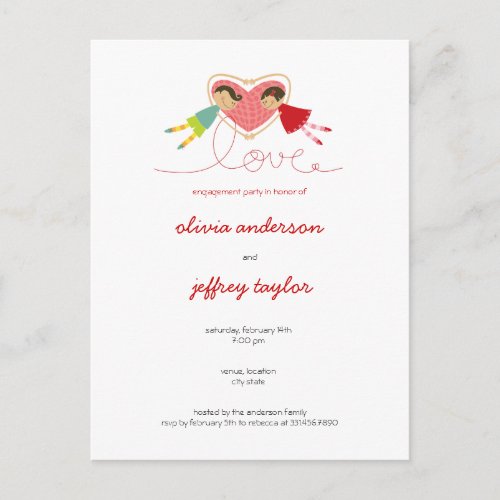 Cartoon Boy Hearts Girl Love Invitation Postcard