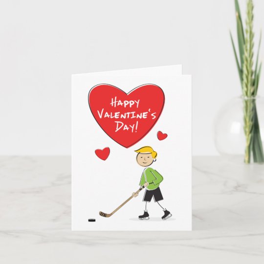 Cartoon Boy Hockey Valentines Card Zazzle Com