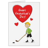 Cartoon Boy Hockey Valentines Card