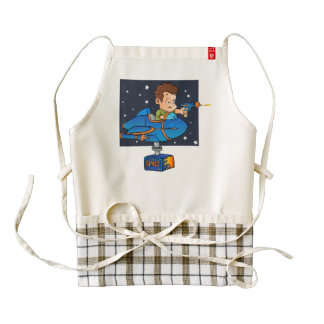 Cartoon Boy in imaginary Rocket Zazzle HEART Apron
