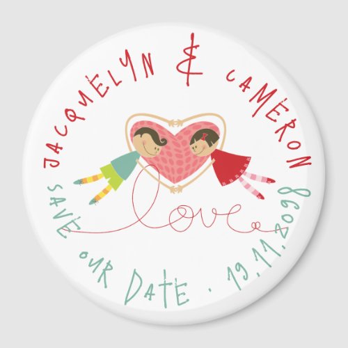 Cartoon Boy Loves Girl Holding Hands Save The Date Magnet