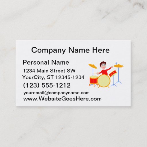 Customizable Cartoon boy playing drumset jagged edges business card templates