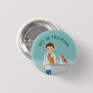 Cartoon Boy Veterinarian And Text Vet In Training Button