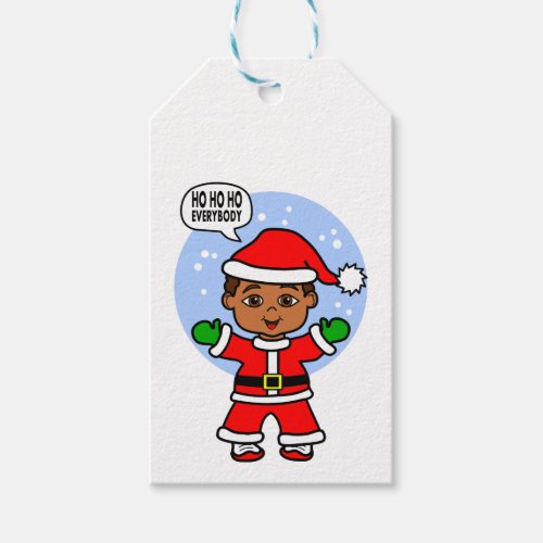 Cartoon Boy Wearing Santa Suit Holiday Cheers Gift Tags