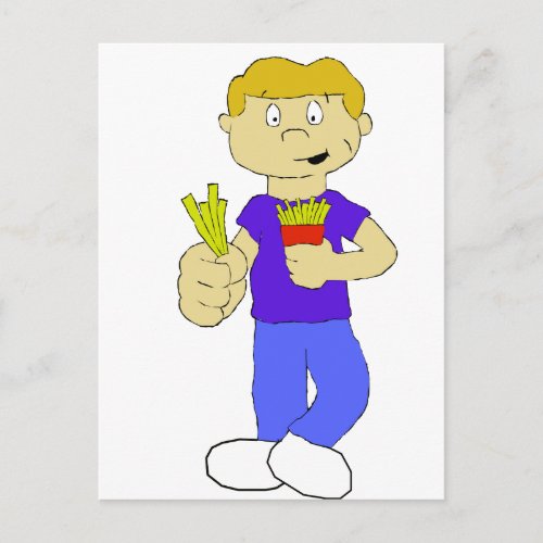 Cartoon Boy With French Fries Postcard